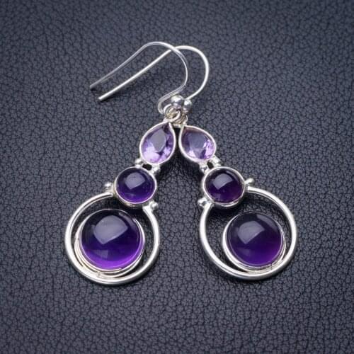 StarGems Natural Amethyst Handmade 925 Sterling Silver Earrings 1.75" E1178
