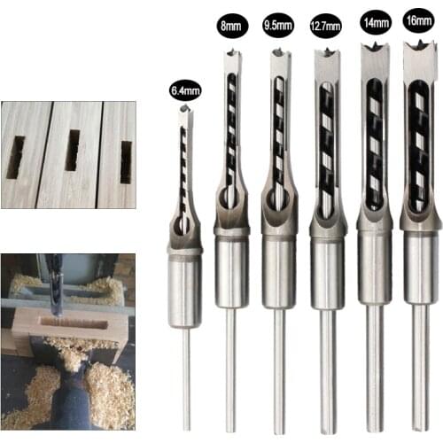 6PCS HSS Twist Drill Bits Square Auger Mortising Chisel Drill Set Square Hole Woodworking Drill Tools Kit Set Extended Saw