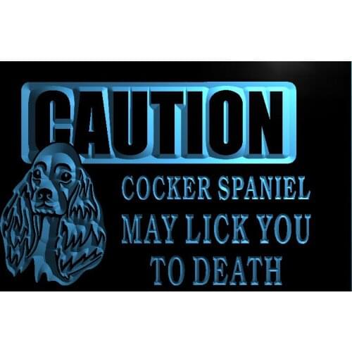 S175 Caution Cocker Spaniel Lick Dog Led Light Sign