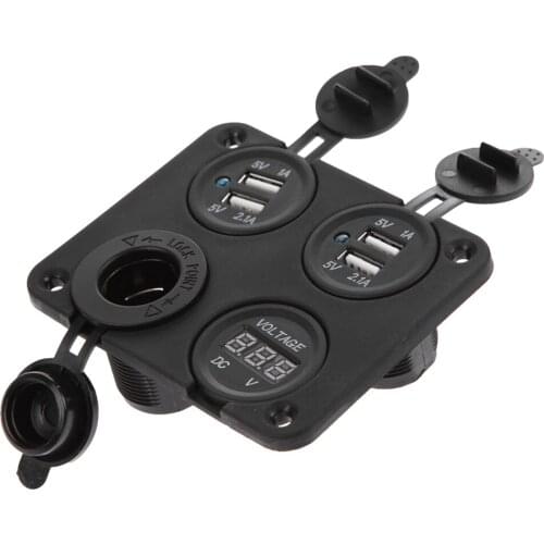 USB Car Charger Cigarette Lighter Socket with Waterproof Cover 12V Power Outlet Voltmeter Panel for Vehicle Boat