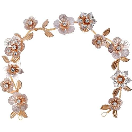 Vintage Gold Floral Leaf Wedding Tiara Women Hair Crown Handmade Crystal Bridal Hairband with Earrings