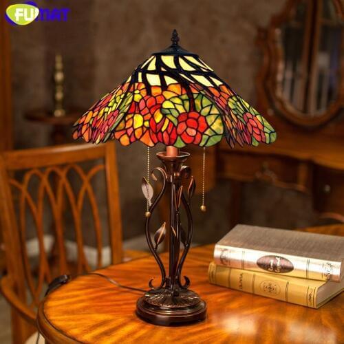 FUMAT Stained Glass Lamp 16inch Classical Desk Lamp Warm Romantic Whirly Flower Living Room Table Lamp Bedside Lights