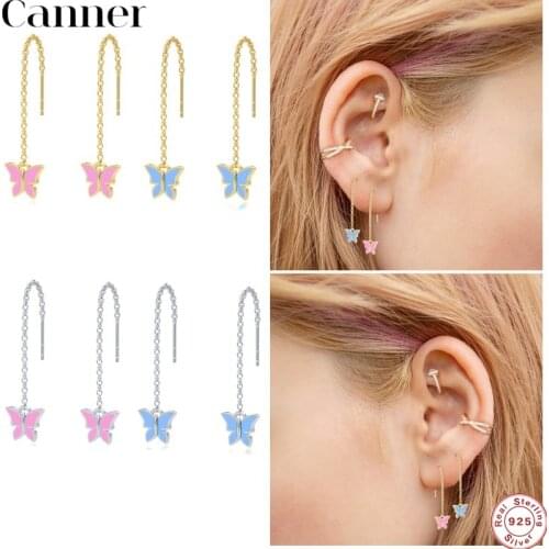 CANNER 100% 925 Sterling Silver Small Butterfly Enamel Drop Earrings Pendiente 2021 Trend Spring Summer Jewelry For Women Gifts