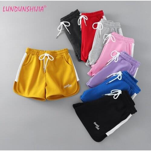 LUNDUNSHIJIA 2019 New Summer Women Elastic Waist Shorts Letters Embroidery Short Pants Loose Soft Cotton Female Shorts 8 Colors