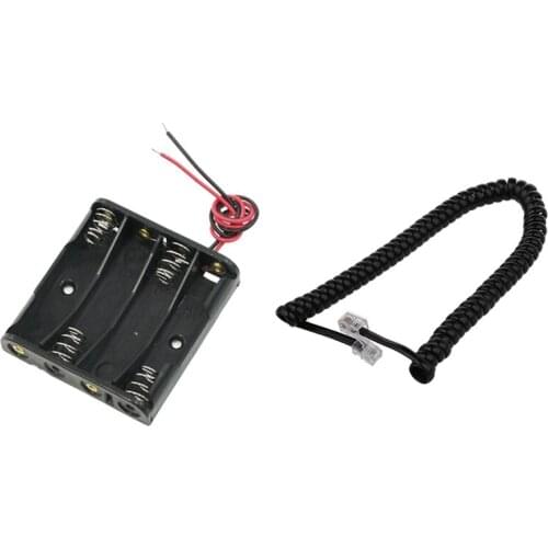 1 Pcs 4 X 1.5V AAA Battery Holder Storage Case Box W Wire Leads & 1 Pcs 2 M Black Telephone Extension Coil Cable Cord