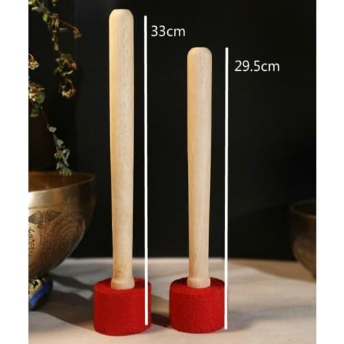 1pc Wood Singing Bowl Mallet PU Leather Wrapped Stick for Buddhist Meditation