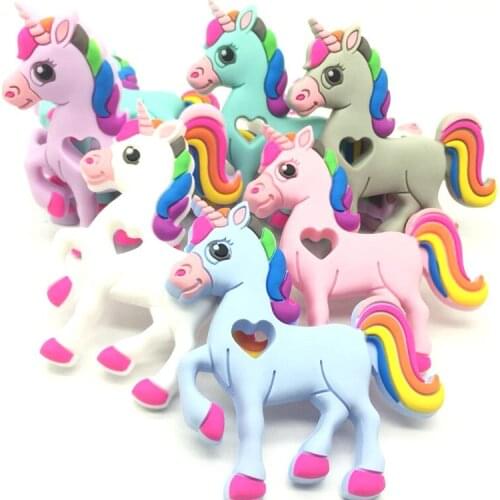 1 PC Silicone Unicorn Chew Teething Necklace Accessories Silicone Pendants Food Grade Silicone Baby Toy
