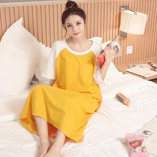 2021Summer Womens Nightdress Long Short Sleeve Loose Sweet and Cute Homewear Sleep Tops Sleepwear Women Nightwear Night Gown