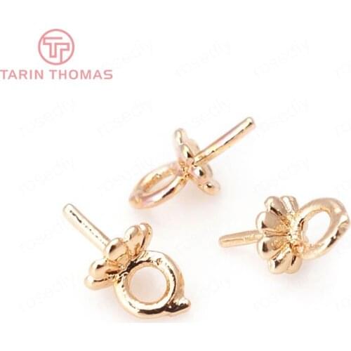 10PCS Full Length 8MM 24K Champagne Gold Color Brass Flower Half Hole Beads Caps Beads Connector Diy Jewelry Accessories