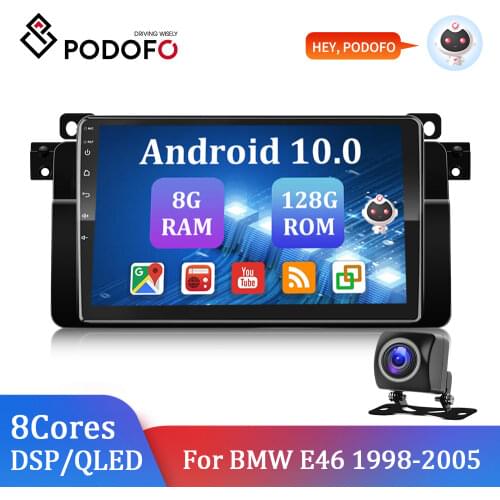 Podofo 2Din Android 9.1 GPS Navigation Car Radio WIFI Player For BMW E46 2Din Double Screen Bluetooth Multimedia Support Carplay