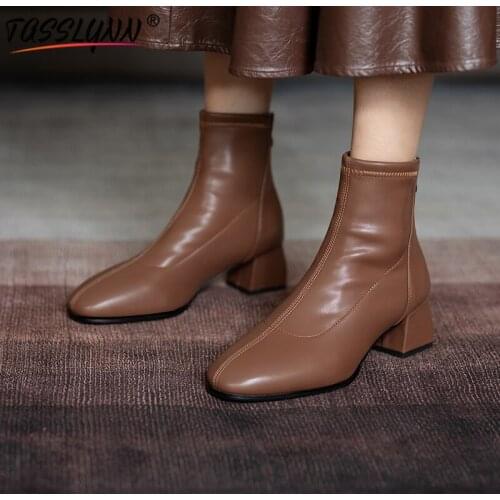 TASSLYNN 2020 Platform Boots Microfiber Leather Boots Women Round Toe Women Ankle Boots Square Heel Basic Winter Shoes Women