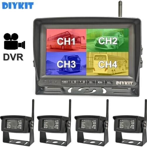 DIYKIT Wireless 7" 1280x720 AHD Truck 4ch Recorder Monitor HD Night Vision Reverse Backup Wifi LED Camera for Bus Car Truck RV