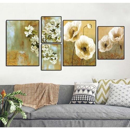 Home Decoration Wall Art Poster Nordic Print Canvas Paintings Picture Oil Unframed Drawings White Purple Retro Flowers