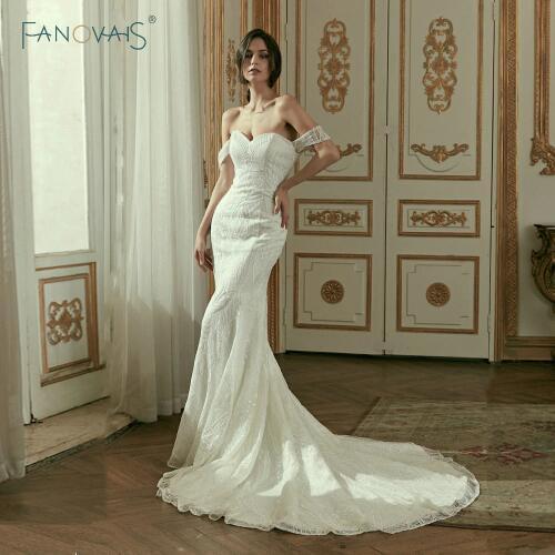 Elegant Wedding Dresses Off The Shoulder Lace Wedding Gowns Vestido De Novia 2019 Robe De Mariee Gelinlik Trouwjurk