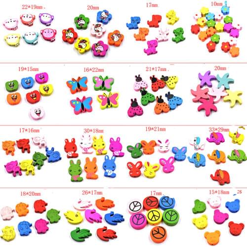 FFLTMRH 20pcs Mixed Color Elephant Natural Wooden Beads For Jewelry Making Kids Toys Wood Spacer Beads Baby Gift