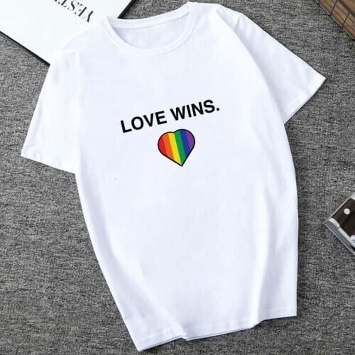 T-shirt Tee Harajuku Kawaii Streetwear Bisexual Lesbian Love Wins T Shirt Female Gay Love Women Lesbian Rainbow Top