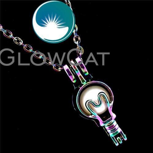 GLOWCAT R-C614 Rainbow Colors Light Bulb Beads Cage Pendant Perfume Diffuser Aromatherapy Pearl Cage Locket Necklace