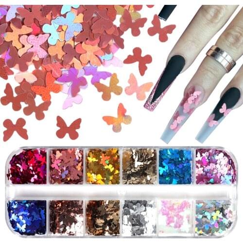 5mm Holographic Glitter Butterfly Shape Nail Art Sequins Laser Gold Silver Paillette Flakes Polish Manicure Nail Art Decorations