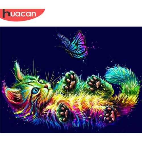 HUACAN 5D DIY Diamond Painting Cat Full Square New Arrival Diamond Embroidery Cross Stitch Animal Needlework Decor For Home
