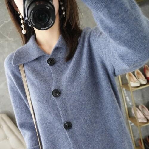 Cashmere sweater womens cardigan 100% pure wool ladies jacket casual Korean version of pure color cardigan loose ladies jacket