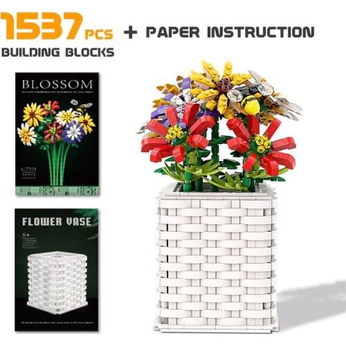 Square Plants Tree Vase Potted Flowers Building Blocks Bricks Accessories Model DIY Kids Educational Toys