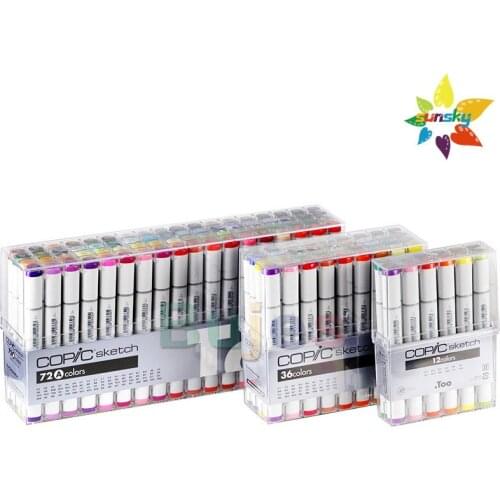 JP Copic Sketch Markers 12/24/36/72 color,fast drying,non-toxic markers,Durable polyester nibs,Available in several color sets