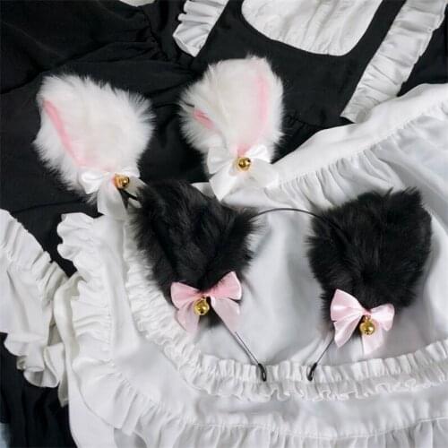 Cute Fox Cat Ears Plush Headband Lolita Cosplay Halloween Party Costume Bow Tie Bell Girls Anime Hair Accessories D730