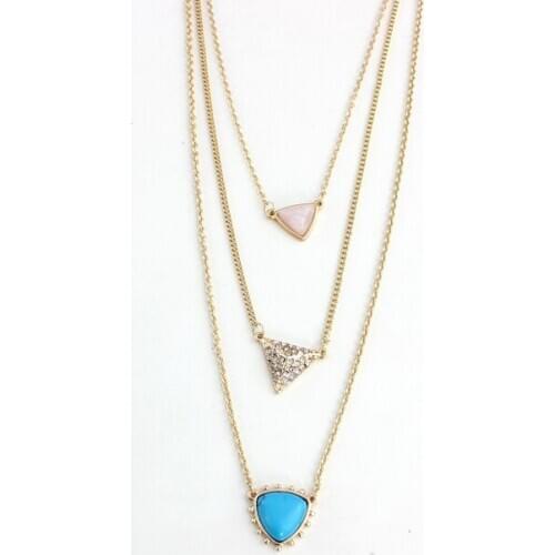 Multilayer crystal necklace triangle pendant long necklace for women