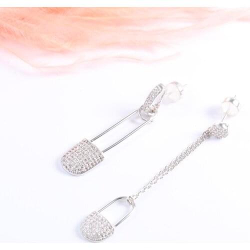 KIVN Fashion Jewelry Geometric Safety Pin CZ Dangle Drop Earring for Womens Girls Birthday Christmas Party Gifts