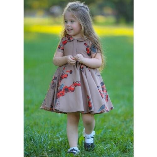 Muslim Kids Baby Girls Dress Floral Print Short Sleeve Tutu Dresses Dubai Abaya Islamic Clothing Turkey Princess Summer Kaftan