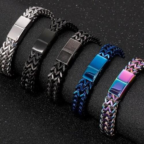 12MM Double Row Chain Mens Mesh Biker Bracelets 6 Color Stainless Steel 2021 Bracelet Handles With Magnet Clasp 18/20/22CM