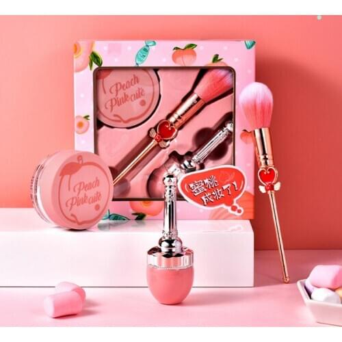 Peach Blush Loose Powder Makeup Brush Makeup Set Girly Heart Three-Piece Gift Box Girl Gift