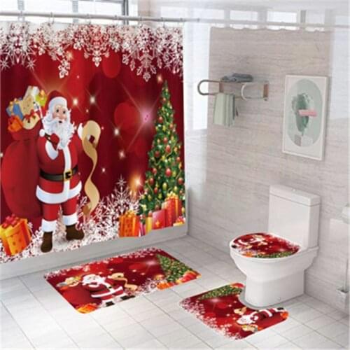 Santa Claus Snowman Printed 3D Shower Curtains Set With Hooks Christmas Home Decoration Bathroom Decrative Curtains
