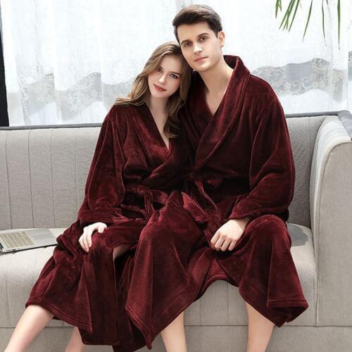 Nightgown flannel robe couple autumn and winter plus fertilizer increase pajamas female mens thick casual robe badjas dames
