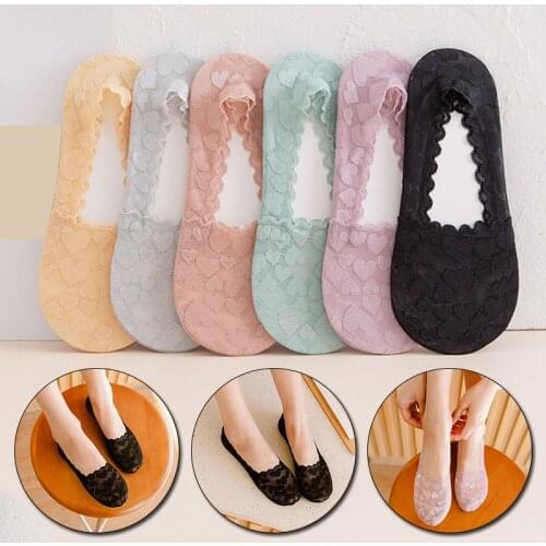 Summer Womens Slippers Socks Invisible Boat Mesh Lace Thin Short Socks Female Summer Ankle Silicone No Show Socks Non-slip