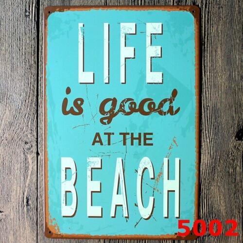 New 2016 metal tin painting "life is good at the beach " tinplate vintage metal painting wall home bar Wall Decoration 20x30cm