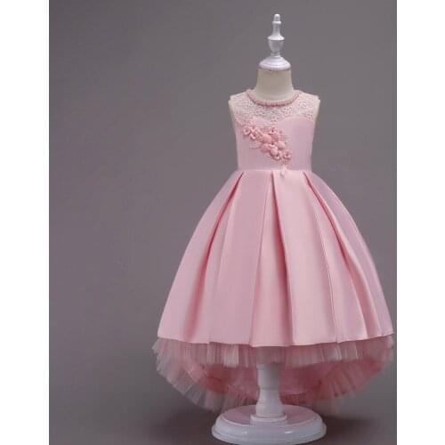 2021 New Girls Princess Appliques Flowers Lace Trailing Dress Kids Wedding Elegant Party Prom Gown Children Costume 3-16 Year