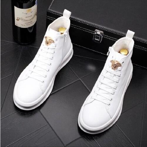 New Designer style thick sole high top board shoe, Korean edition tide Martin casual short boot white cowboy boots 1a37