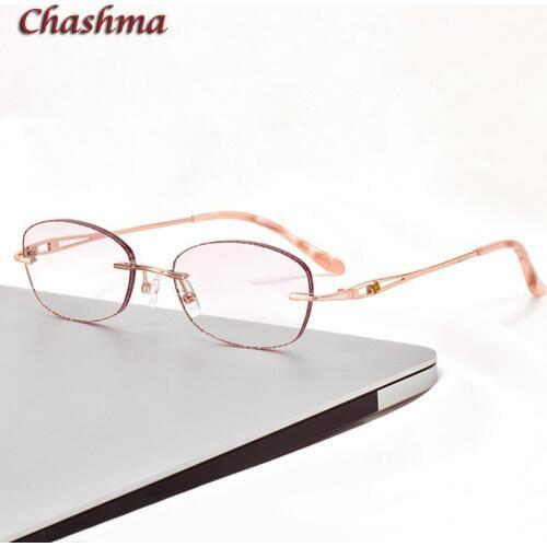 Titanium Gray Colored Lenses Rimless Glasses Light Frame Women Gradient Glass Eyewear Prescription Graduation Glasses Female