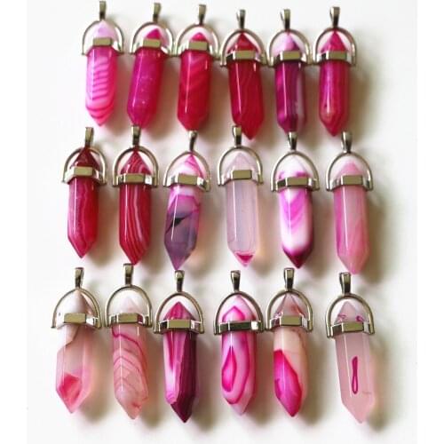 Wholesale 25pcs/lot high quality red Stripe onyx pillar shape point Chakra charms pendants for jewelry making free shipping