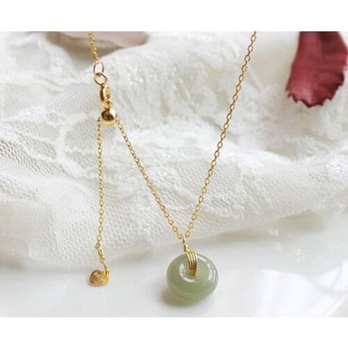 Retro Round Pendant Adjustable Length Necklace Inlay Natural Safety Stone Fashion Charm Jewelry For Women Wedding Anniversary