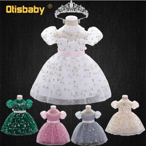 Floral Baby Girls Embroidery Liberty Princess Dresses Newborn Elegant Girl 1 Year Birthday Christening Backless Infant Ball Gown