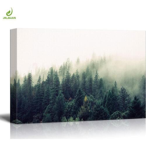JHLJIAJUN Dense fog Forest Landscape Canvas Paintings Horizontal Rectangle Modern Picture Wall Art For Living Bedroom Decor