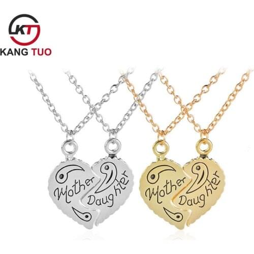 New Design Letter mother&daughter Pendant Necklace Gold Silver Color Alloy Loving Heart Shaped Necklace For Mothers Day Gifts 1
