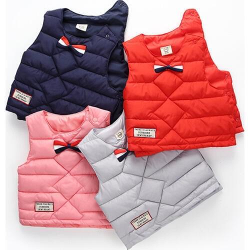 1 2 3 4 Y Child Down Vest Autumn Winter Warm Sports Vest Fashion Bow Baby Clothing Boy Girl Thick Waistcoat Kids Fashion Jacket