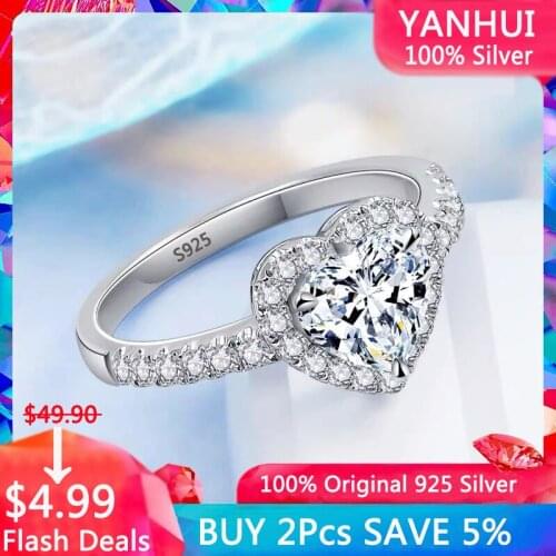 Silver 925 Ring Propose Marriage Jewelry Romantic Heart Cubic Zirconia Engagement Ring Bridal Wedding Bands