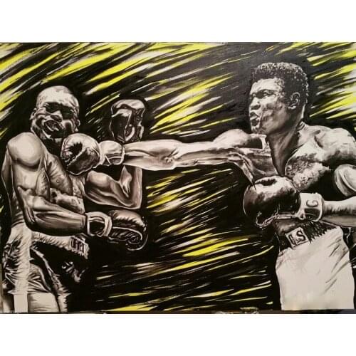Modern abstract handmade Muhammad Ali Boxing on oil canvas for home decor and wallpaper, gallery