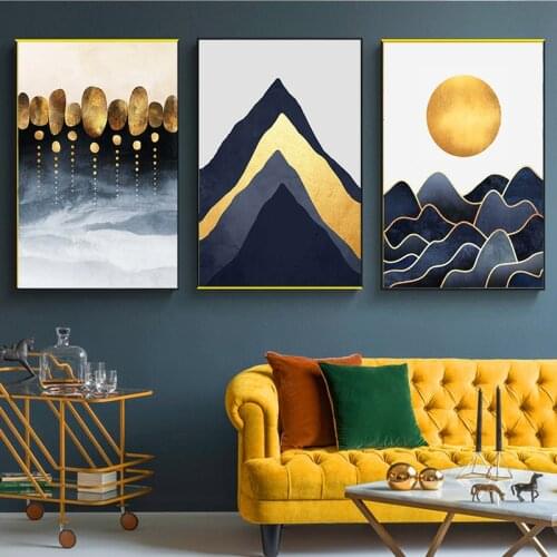 Modern Abstract Mountain Luxury Poster Home Decor Nordic Canvas Painting Wall Art Print Gold Geometry Art Decor for Living Room
