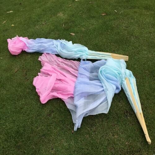 Customized 1 Pair(Left+Right) 100% Real Silk Belly Dance Fan Veil 1.8m Bamboo Fan For Children Women New Arrival On Sale