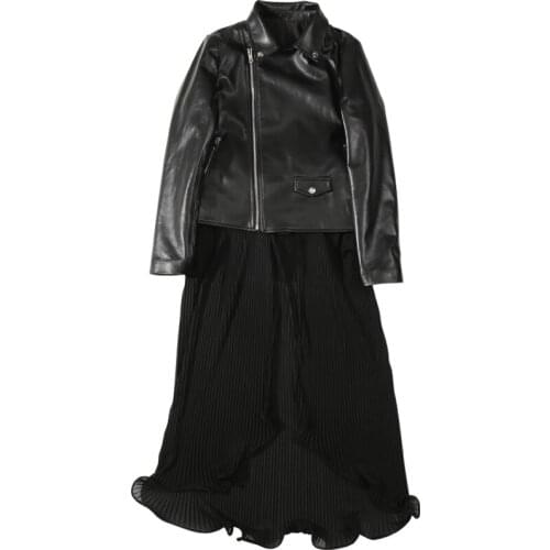 2020 spring new Coat Female Short Section Version of The Self-cultivation Motorcycle Jacket Tulle Skirt Real Leather Jacket